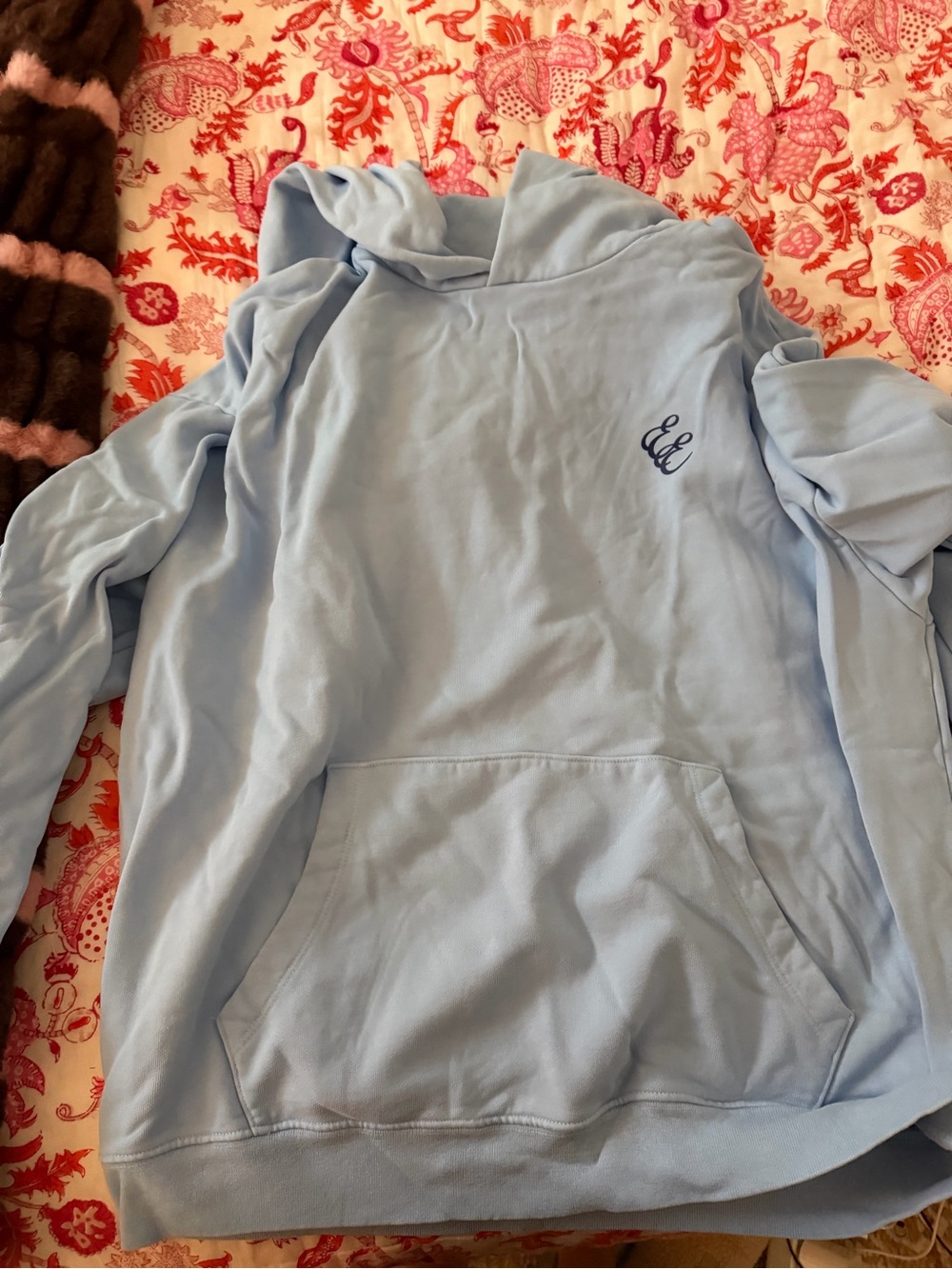 Light Blue Women's Hooded Pullover Sweatshirt with Monogram